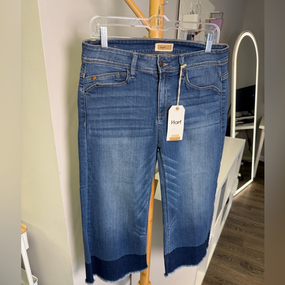 NWT Hart Denim cropped wide leg jean with dark wash raw hem Sz 29 - Picture 2 of 7